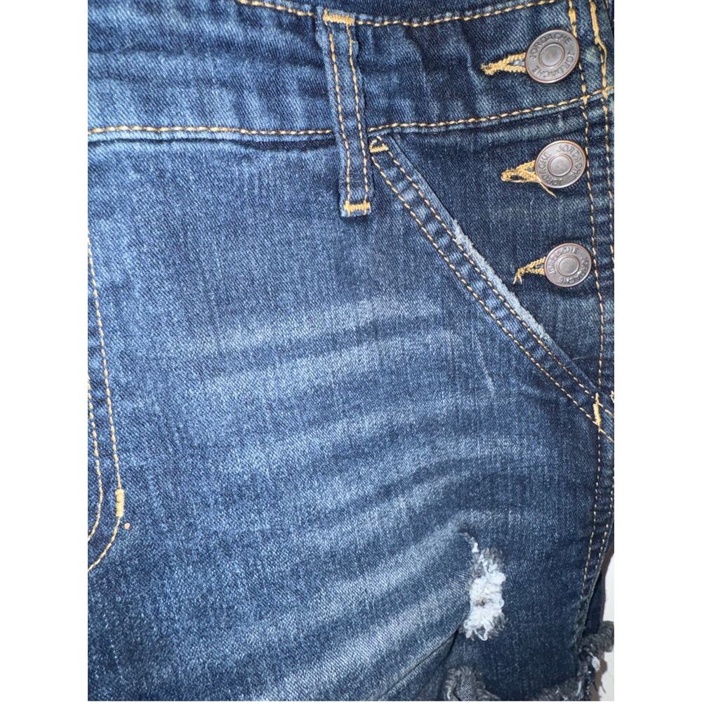 Jordache Vintage L Denim Short Bib Overalls Y2K Retro 90s Dark Wash Distressed - Picture 3 of 6